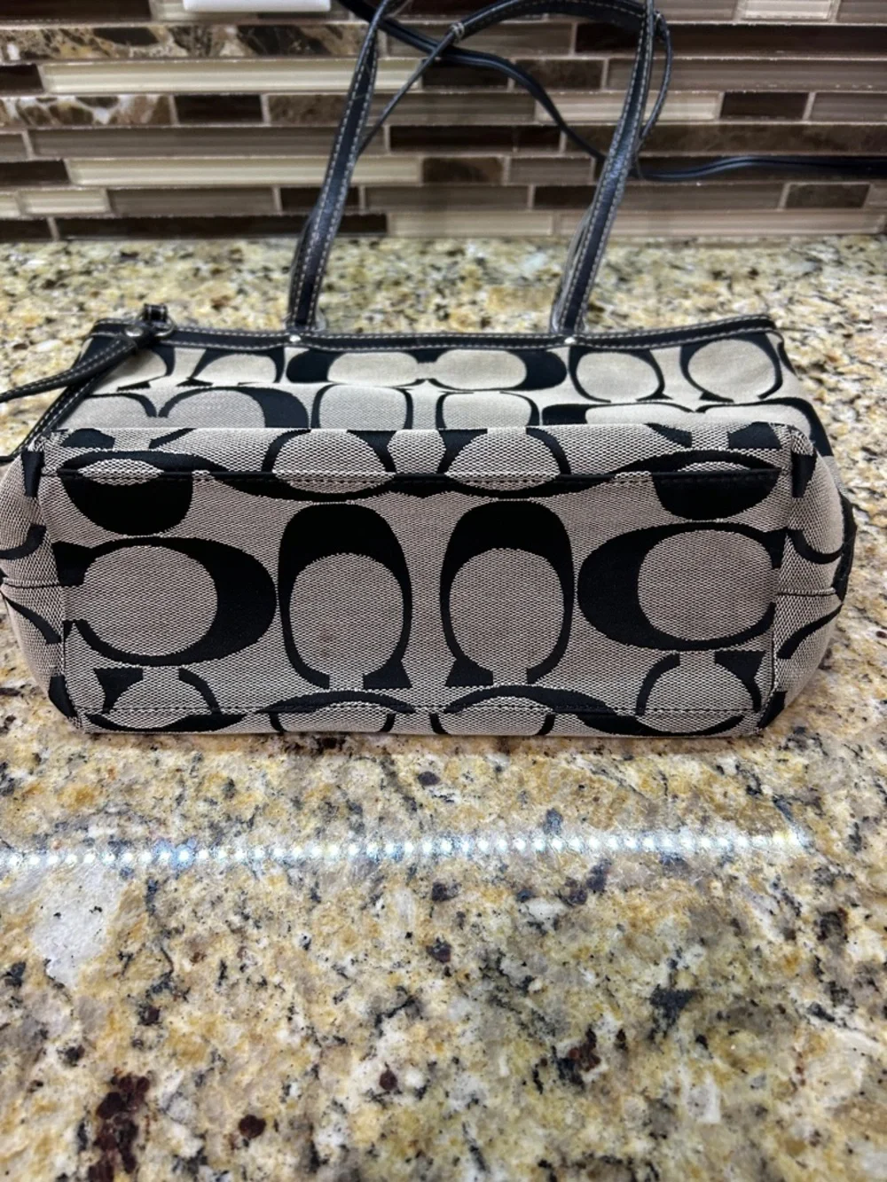 Coach Signature Tote in Black and Gray Canvas